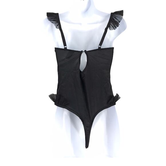 OW Intimates Sadie Bodysuit M Black Caviar Underwire Thong Ruffle Satin NWD NWT - Picture 7 of 12